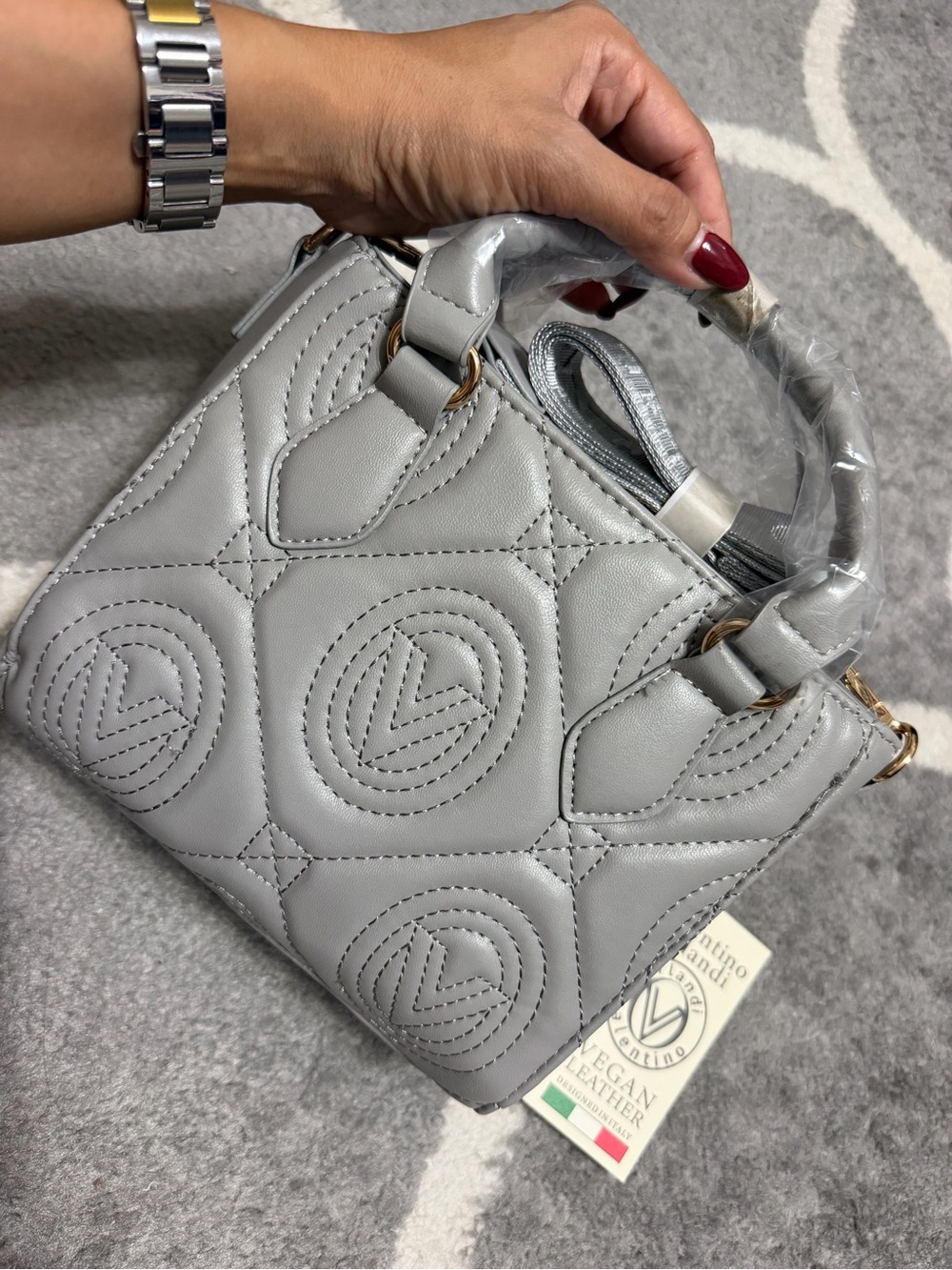 Valentino Orlandi Quilted Top-Handle Bag in Light Gray